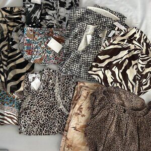 RESELLER'S LOT "Animal Print" 9 PC Blouses/Pants/Scarves Halogen Old Navy MEDIUM